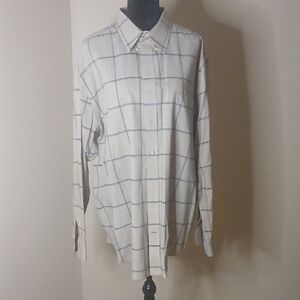 St. John's Bay Men's Cream and Blue Plaid Shirt